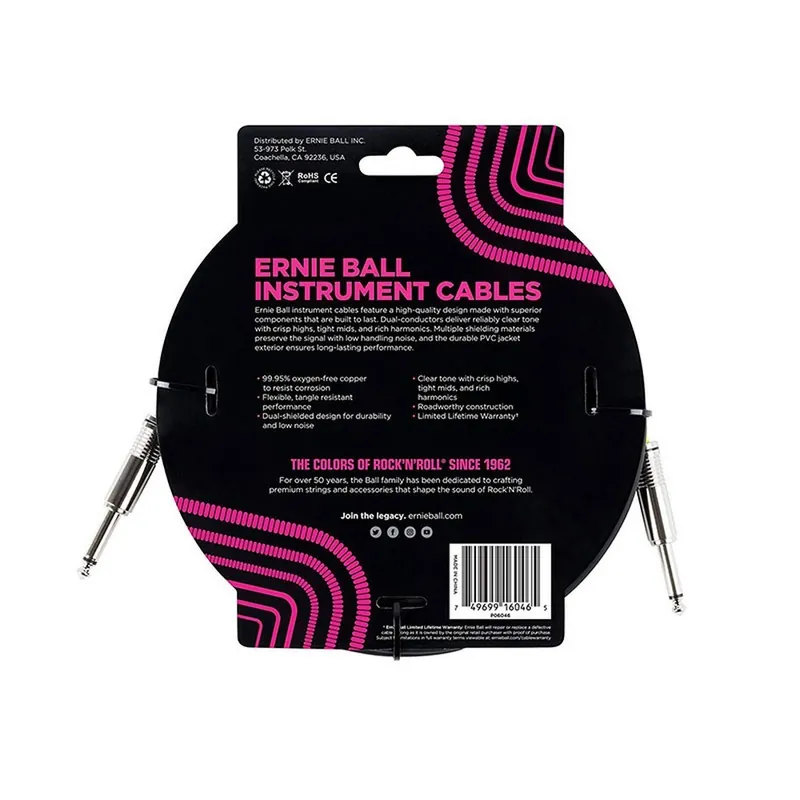 Ernie Ball 20 ft. Straight Instrument Cable Free Shipping