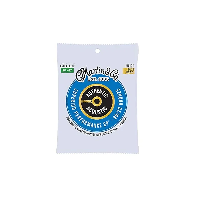 Free Shipping Martin MA170 Authentic Acoustic Superior Performance 80/20 Bronze Guitar Strings - .010-.047 Extra Light (41Y18MA170)