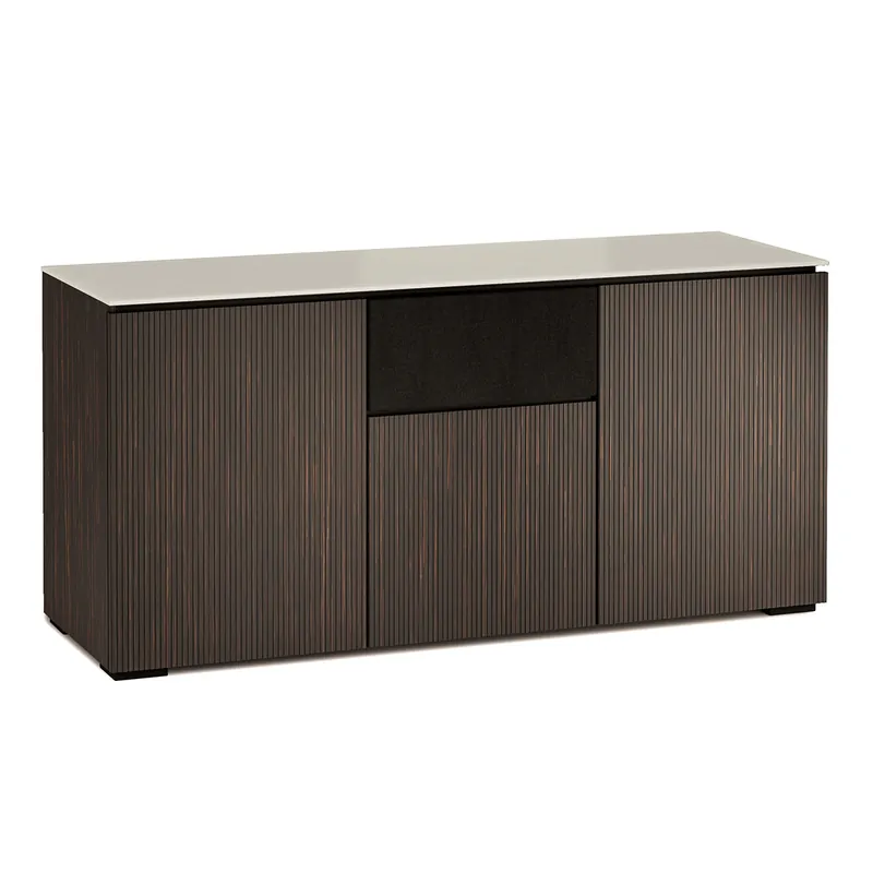 Low Price Salamander Designs Chameleon Collection Manhattan 336 Triple Speaker Integrated AV Cabinet (Maro Ebony Doors and Sides, Matte Taupe Glass Top)