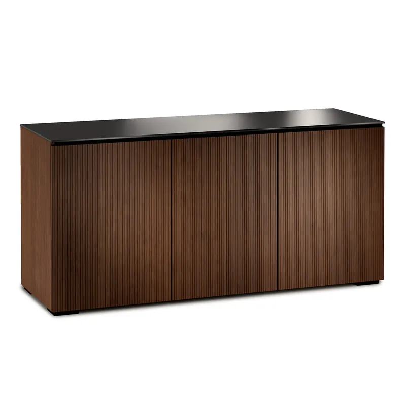 Direct From Manufacturer Salamander Designs Chameleon Collection Manhattan 337 Triple AV Cabinet (Medium Walnut Doors and Sides, Black Glass Top)