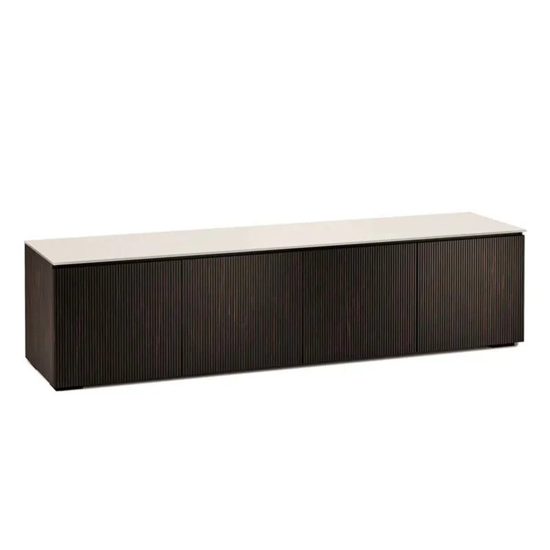 Best Seller Salamander Designs Chameleon Collection Manhattan 247 Quad AV Cabinet (Maro Ebony Doors and Sides, Matte Taupe Glass Top)