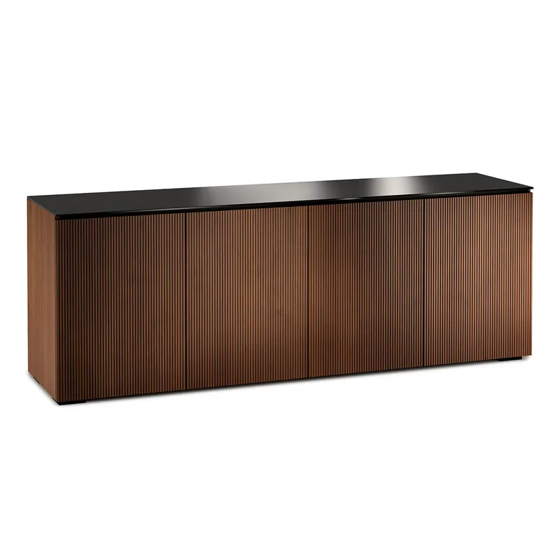 Affordable Salamander Designs Chameleon Collection Manhattan 347 Quad AV Cabinet (Medium Walnut Doors and Sides, Black Glass Top)