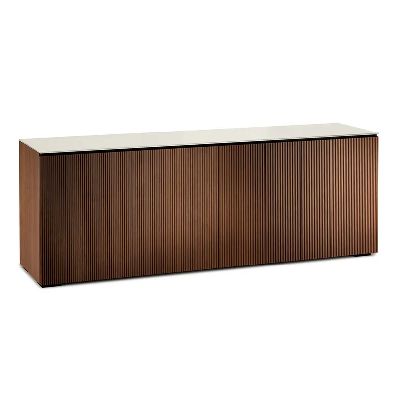 Warranty Included Salamander Designs Chameleon Collection Manhattan 347 Quad AV Cabinet (Medium Walnut Doors and Sides, Matte Taupe Glass Top)