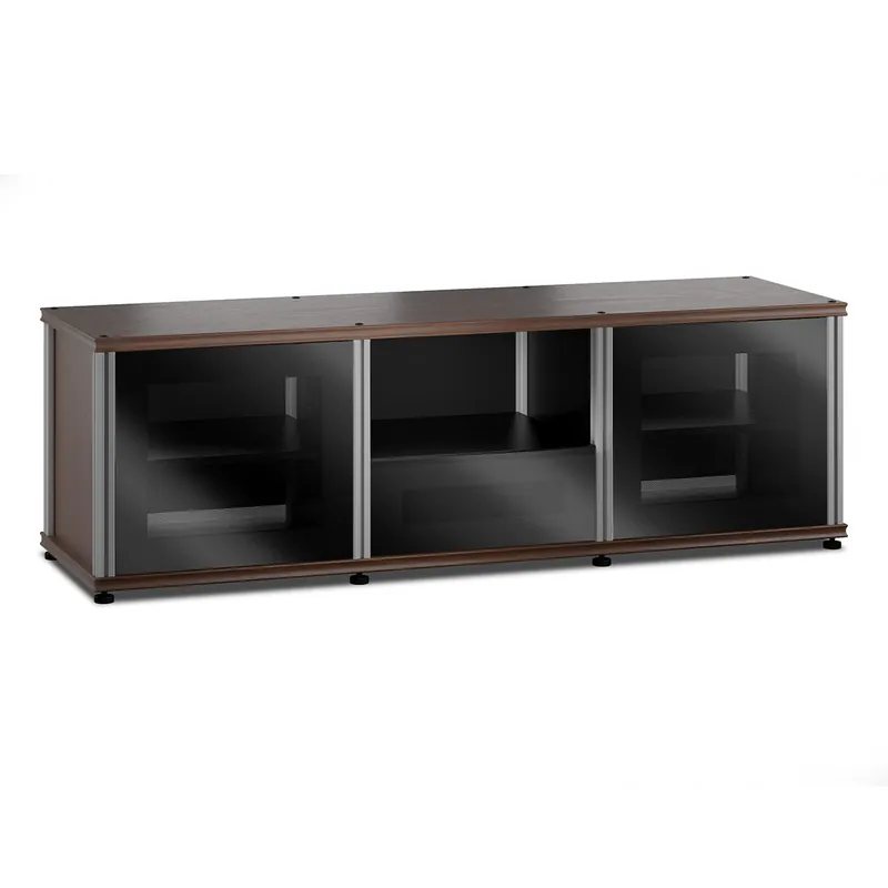 Brand New Salamander Designs Synergy 236 Triple AV Cabinet (Dark Walnut with Black Glass & Aluminum Posts)