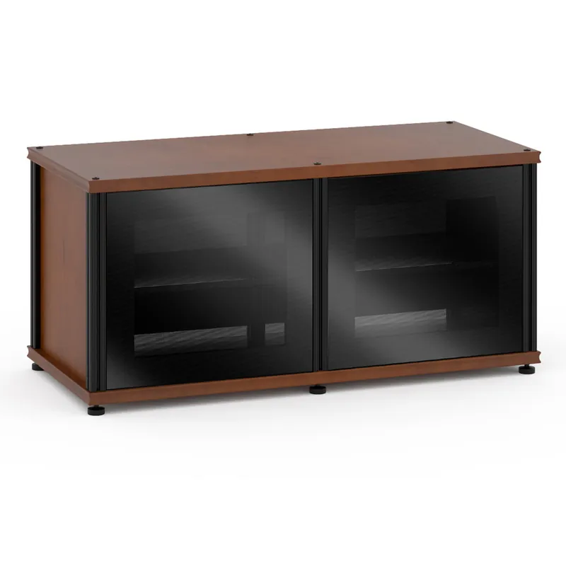 Trusted Brand Salamander Designs Synergy 221 Twin AV Cabinet (American Cherry with Black Glass & Black Posts)