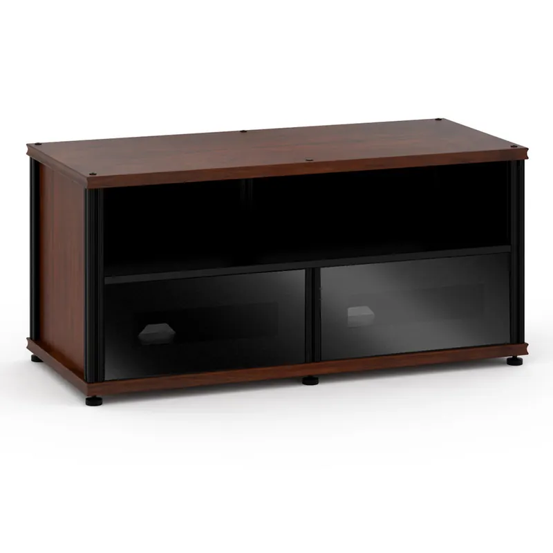 Salamander Designs Synergy 221 Twin AV Cabinet (Dark Walnut with Black Glass & Black Posts) Holiday Sale