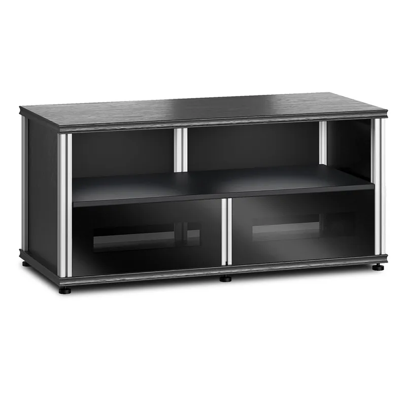 Budget Salamander Designs Synergy 223 Twin AV Cabinet (Black Oak with Black Glass & Aluminum Posts)