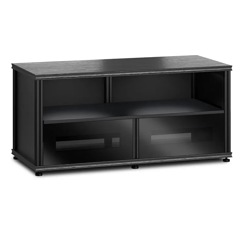 While Supplies Last Salamander Designs Synergy 223 Twin AV Cabinet (Black Oak with Black Glass & Black Posts)