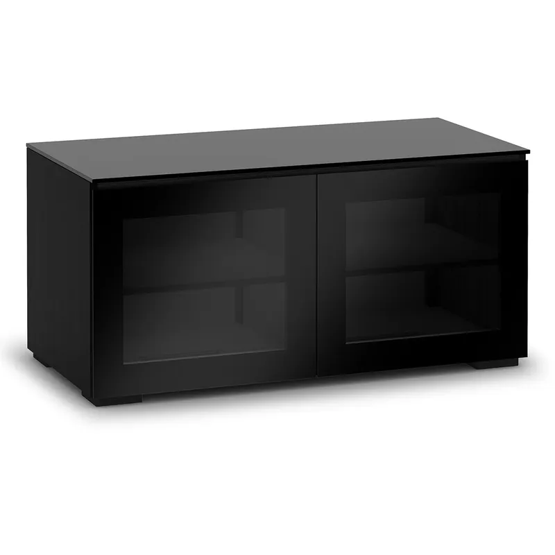 Next Day Delivery Salamander Designs Chameleon Collection Oslo 221 Twin AV Cabinet (Black Oak with Smoked Glass Doors & Black Glass Top)