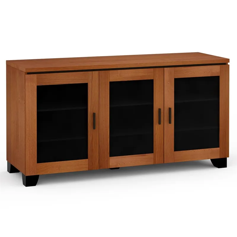 Luxury Salamander Designs Chameleon Collection Elba 337 Triple AV Cabinet (Wide Framed American Cherry Doors with Smoked Glass Inserts)