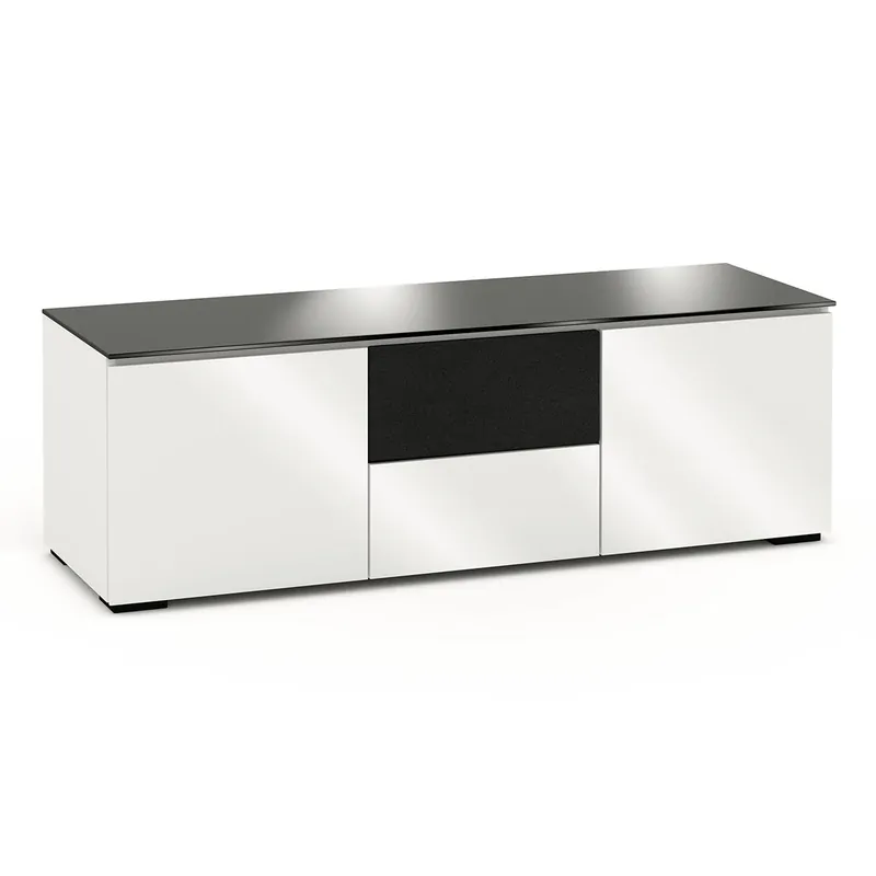 Budget Salamander Designs Chameleon Collection Miami 236 Triple Speaker Integrated Cabinet (High Gloss White with Black Glass Top)