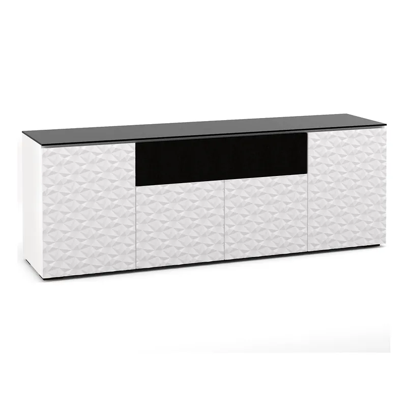 Budget Salamander Designs Chameleon Collection Milan 345 Quad Speaker Integrated Cabinet (Geometric White with Black Glass Top)