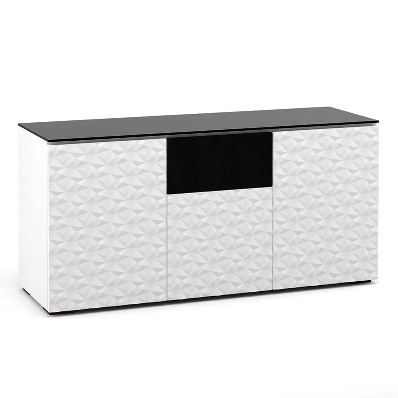 Latest Salamander Designs Chameleon Collection Milan 336 Triple Speaker Integrated Cabinet (Geometric White with Black Glass Top)