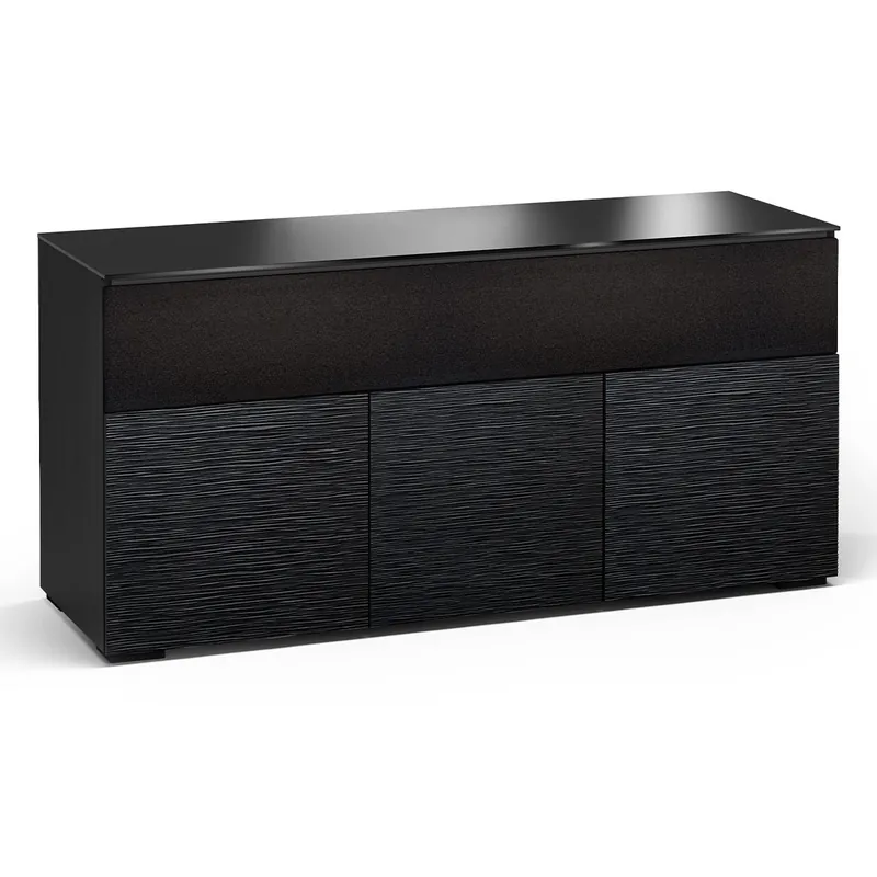 New Release Salamander Designs Chameleon Collection Chicago 339 Triple Speaker Integrated Cabinet (Textured Black Oak with Black Glass Top)