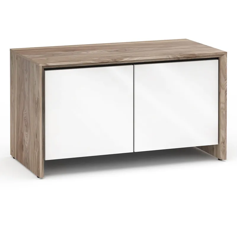 Fast Shipping Salamander Designs Chameleon Collection Barcelona 221 Twin AV Cabinet (Natural Walnut with Gloss White Doors)