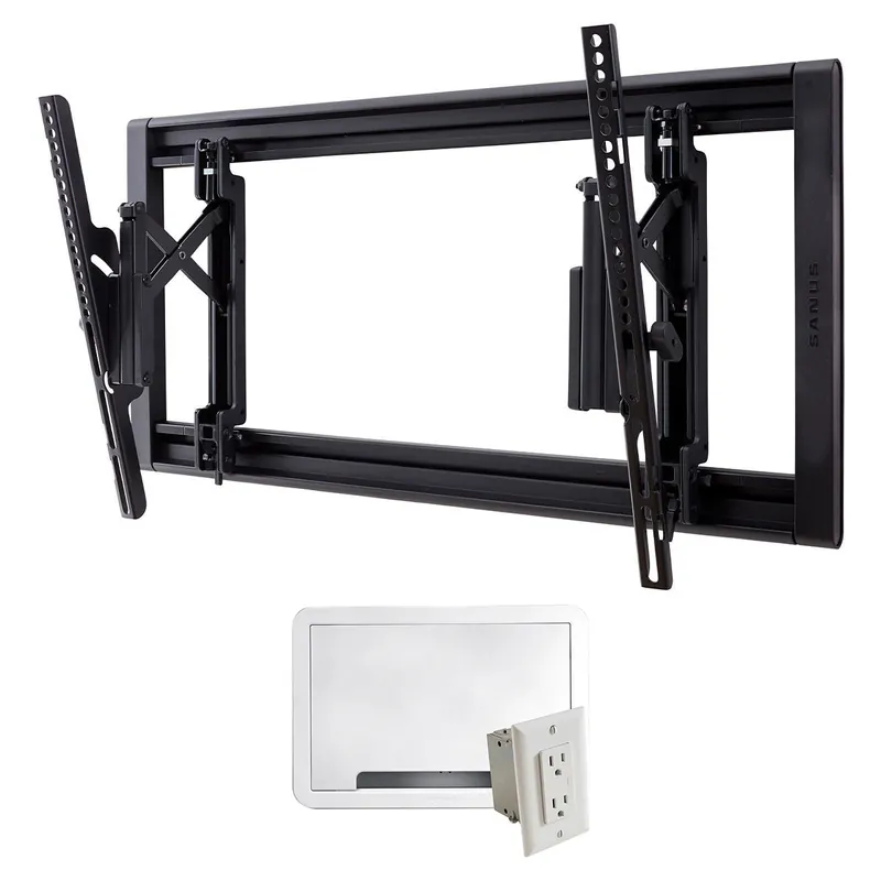 Exclusive Offer Sanus VLT7-B2 Large Advanced Tilt 4D TV Wall Mount for 42"-90" TVs and 9" TV Media In-Wall Box with Power Supply Kit