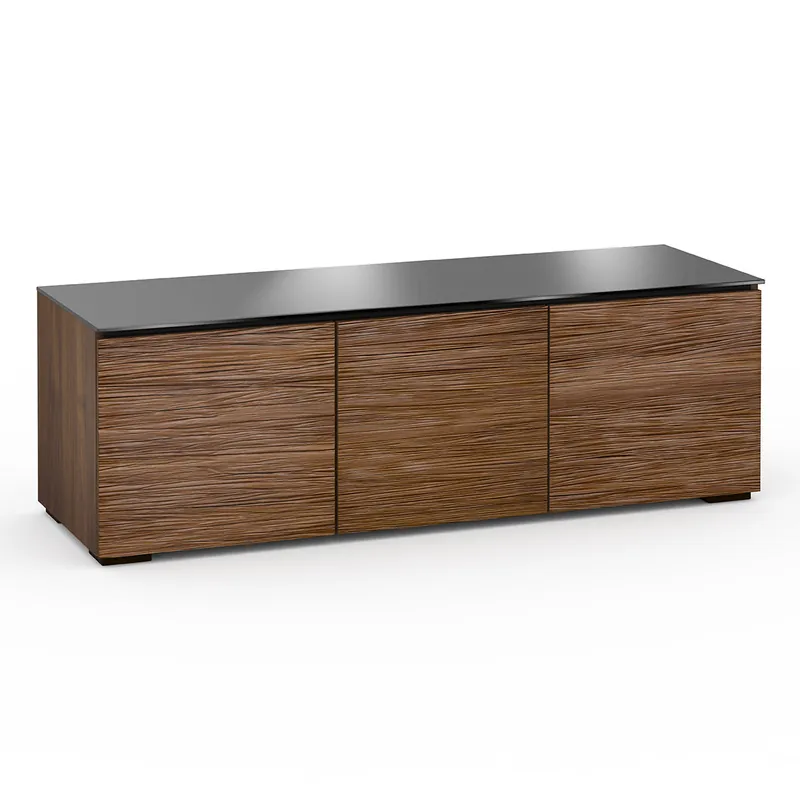 Exclusive Salamander Designs Chameleon Collection Denver 237 Triple AV Cabinet (Deep Textured Medium Walnut with Black Glass Top)