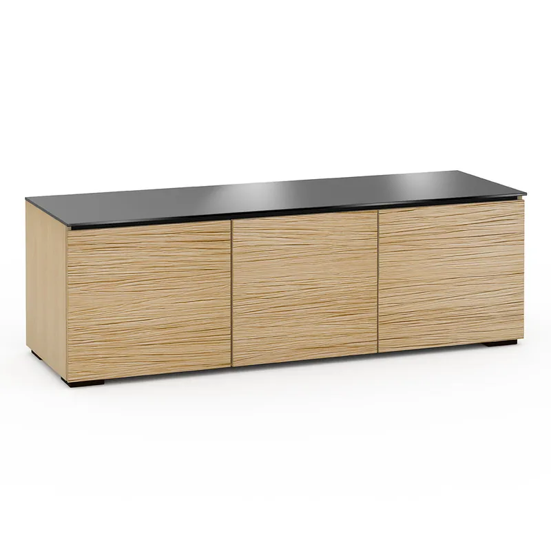 Limited Edition Salamander Designs Chameleon Collection Denver 237 Triple AV Cabinet (Deep Textured Natural Oak with Black Glass Top)