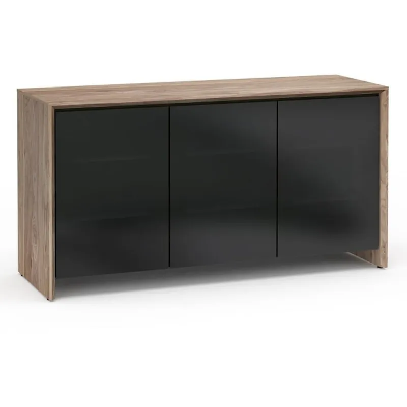 Free Shipping Salamander Designs Chameleon Collection Barcelona 337 Triple AV Cabinet (Natural Walnut with Black Glass Doors)