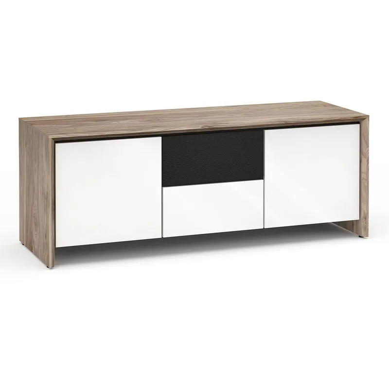 Same Day Shipping Salamander Designs Chameleon Collection Barcelona 236 Triple AV Cabinet (Natural Walnut with White Glass Doors)