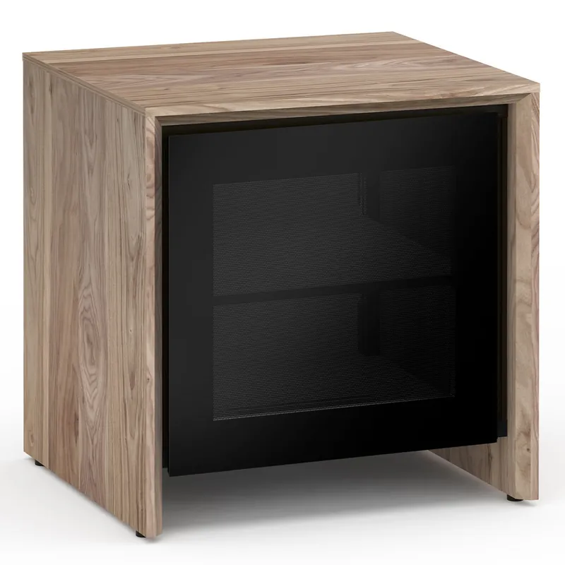 Exclusive Salamander Designs Chameleon Collection Barcelona 217 AV Cabinet (Natural Walnut with Black Glass Doors)