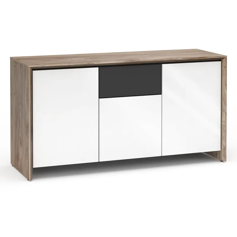 Viral Salamander Designs Chameleon Collection Barcelona 336 Triple Speaker Integrated Cabinet (Natural Walnut with Gloss White Doors)
