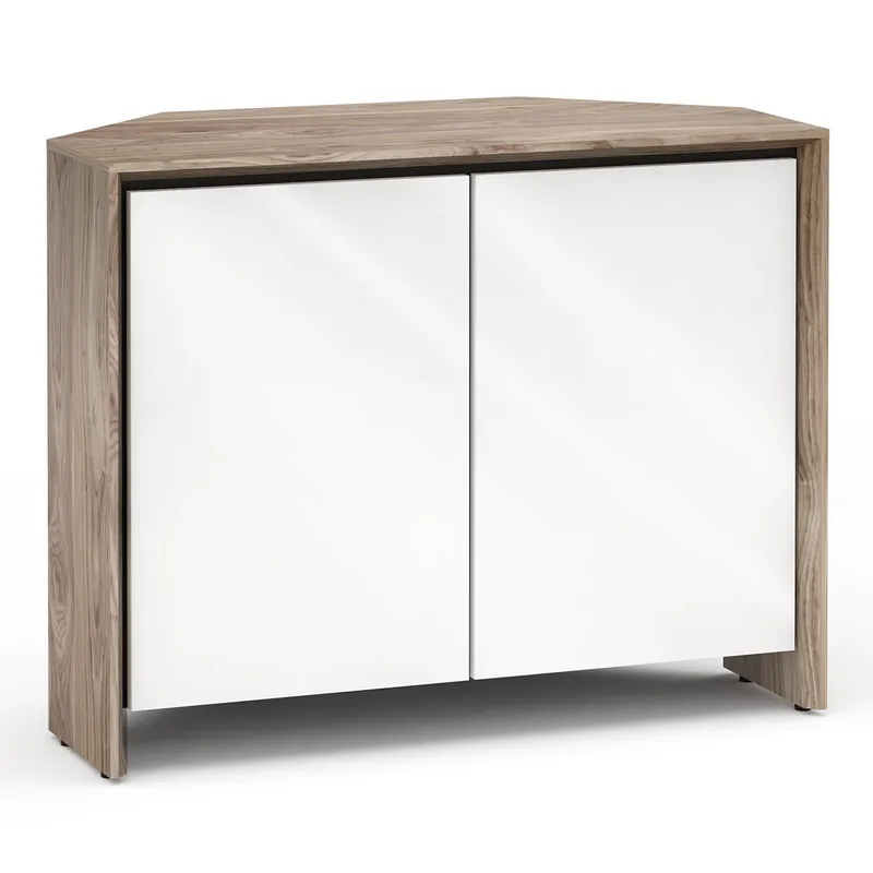 While Supplies Last Salamander Designs Chameleon Collection Barcelona 323 Twin Corner AV Cabinet (Natural Walnut with Gloss White Doors)