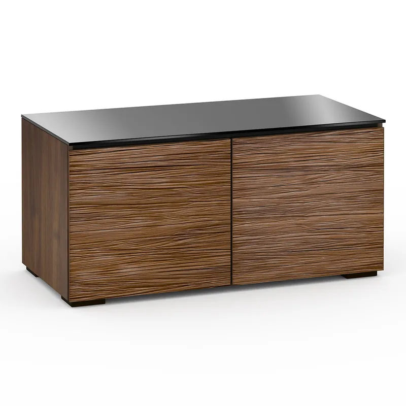 Modern Salamander Designs Chameleon Collection Denver 221 Twin AV Cabinet (Deep Textured Medium Walnut with Black Glass Top)
