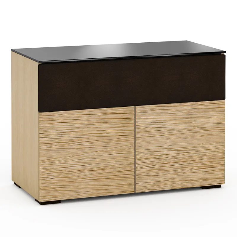 Free Returns Salamander Designs Chameleon Collection Denver 329 Twin Speaker Integrated Cabinet (Deep Textured Natural Oak with Black Glass Top)