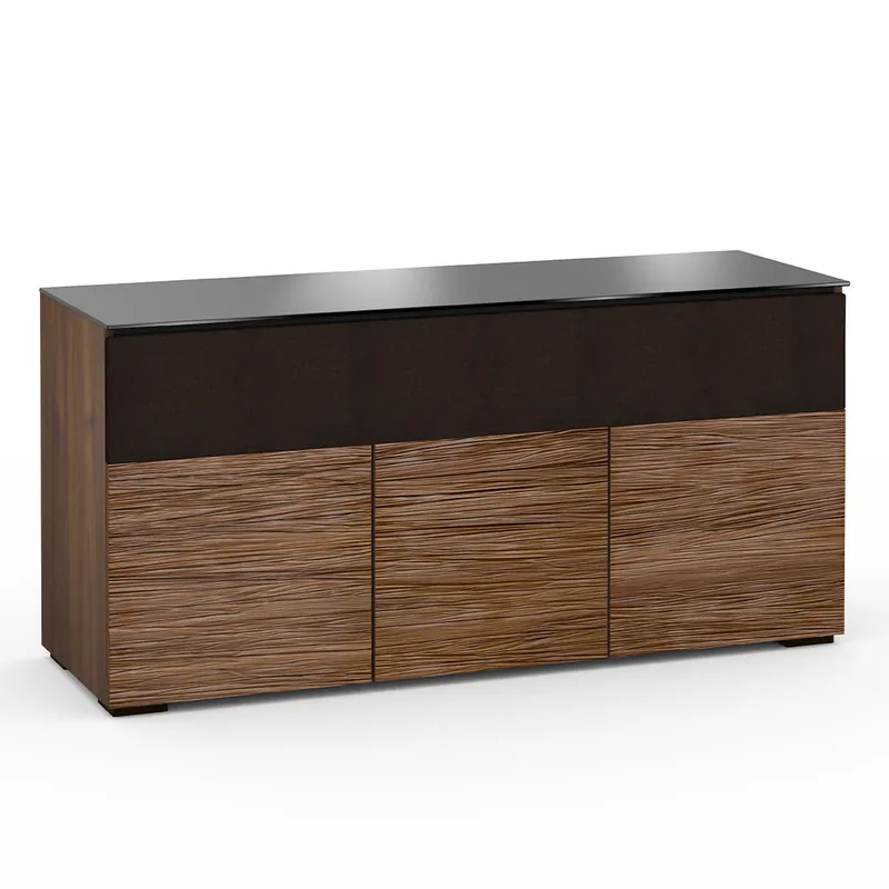 Latest Salamander Designs Chameleon Collection Denver 339 Triple Speaker Integrated Cabinet (Deep Textured Medium Walnut with Black Glass Top)