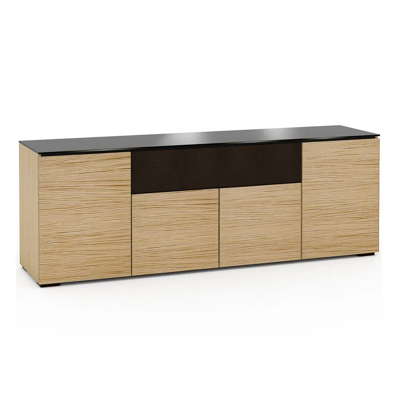In Demand Salamander Designs Chameleon Collection Denver 345 Quad Speaker Integrated Cabinet (Deep Textured Natural Oak with Black Glass Top)