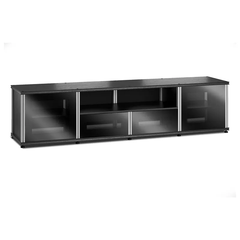 Luxury Salamander Designs Synergy 243 Quad AV Cabinet (Black Oak with Black Glass Doors & Aluminum Posts)