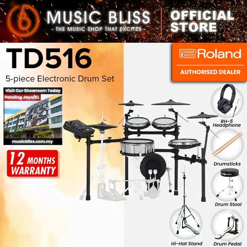 Best Choice Roland V-Drums TD516 Electronic Drum Set with Headphone, Kick Pedal, Throne and Drumsticks
