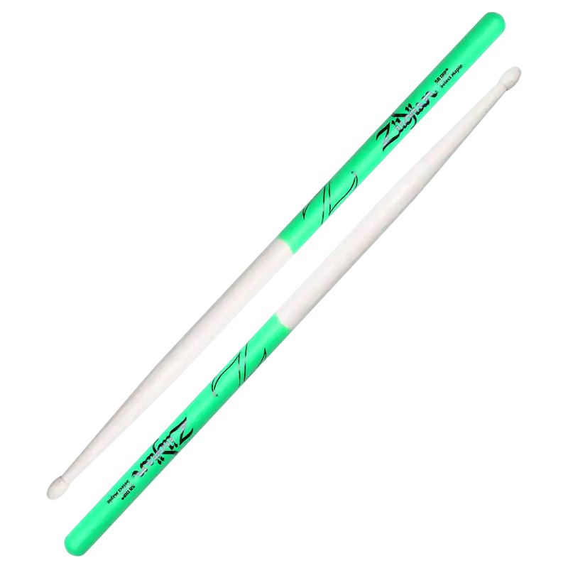 Authentic Zildjian Maple Dip Series Drumsticks - 5B - Wood Tip - Green