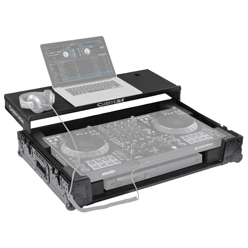 ODYSSEY FZGSDDJFLX10CWBL Black Label DDJ-FLX10 1U Flight Case with Glide Style Laptop Platform and Corner Wheels Exclusive Offer