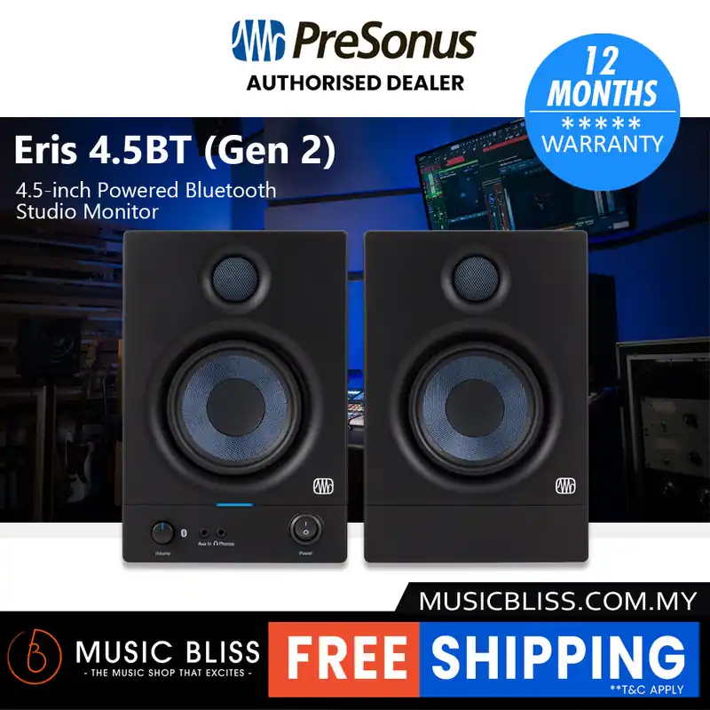 New Release PreSonus Eris 4.5BT (2nd Generation) 4.5-inch Powered Bluetooth Studio Monitors Pair - Black