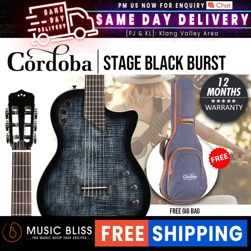 Cordoba Stage Thinbody Nylon Acoustic-electric Guitar - Black Burst Markdown
