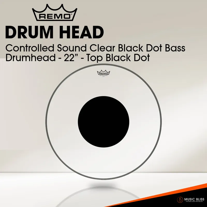 Hassle-Free Returns Remo Controlled Sound Clear Black Dot Bass Drumhead - 22" - Top Black Dot