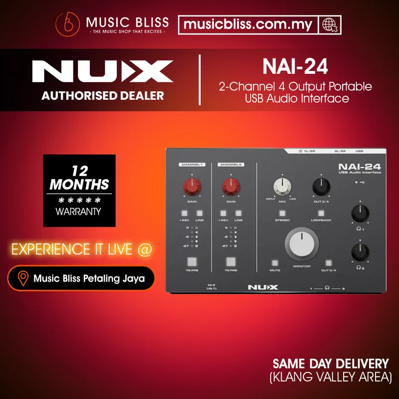 Super Sale NUX NAI-24 2-Channel 4 Output Portable USB Audio Interface