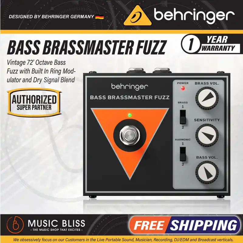 Premium Behringer Bass Brassmaster Fuzz Vintage 72' Octave Bass Fuzz Pedal