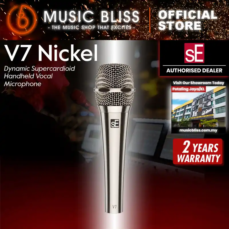 Next Day Delivery sE Electronics V7 Gold Dynamic Supercardioid Handheld Vocal Microphone - Brushed Nickel