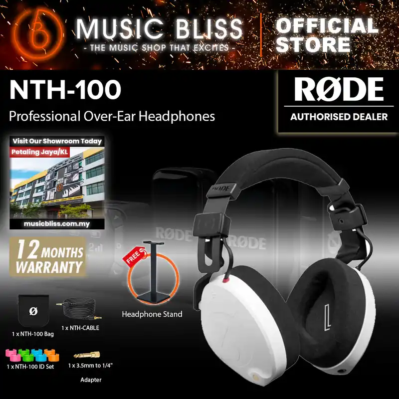 Direct From Factory Rode NTH-100 Professional Studio Monitor Headphones with FREE Headphone Stand - White (NTH100)
