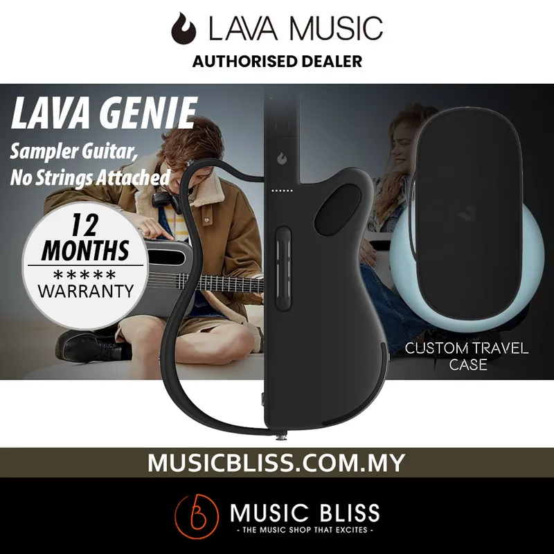 Same Day Shipping LAVA GENIE Sampler Guitar, No Strings Attached, Hundreds of Instrument Presets, Onboard Speaker, Foldable, Detachable - Black