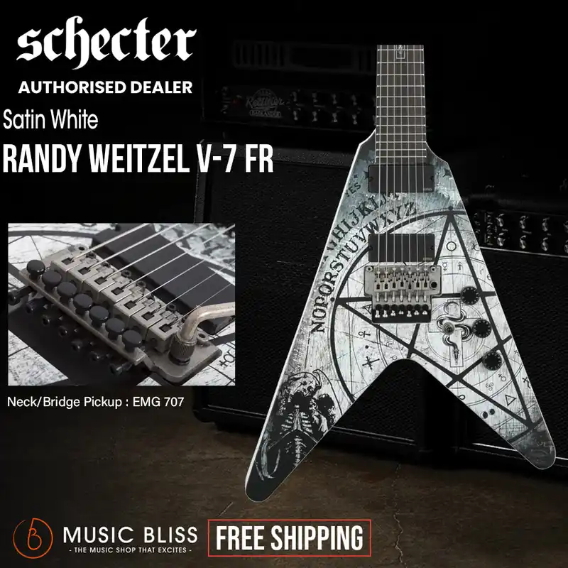 Schecter V-7 FR Randy Weitzel Ouija Electric Guitar - Satin White One Day Deal
