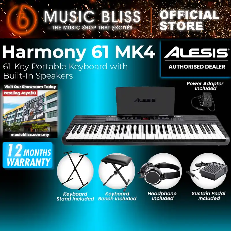 Alesis Harmony 61 MK4 61-Key Best Budget Beginner Portable Arranger Keyboard with Built-In Speakers Hassle-Free Returns