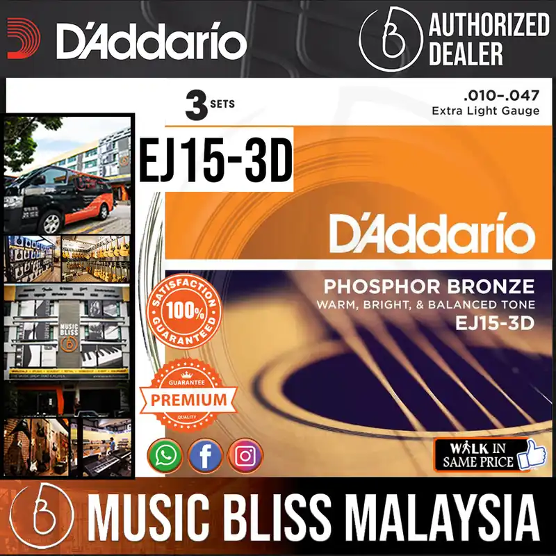 D’Addario EJ15-3D Phosphor Bronze Extra Light Acoustic Strings -.010-.047 Mega Sale