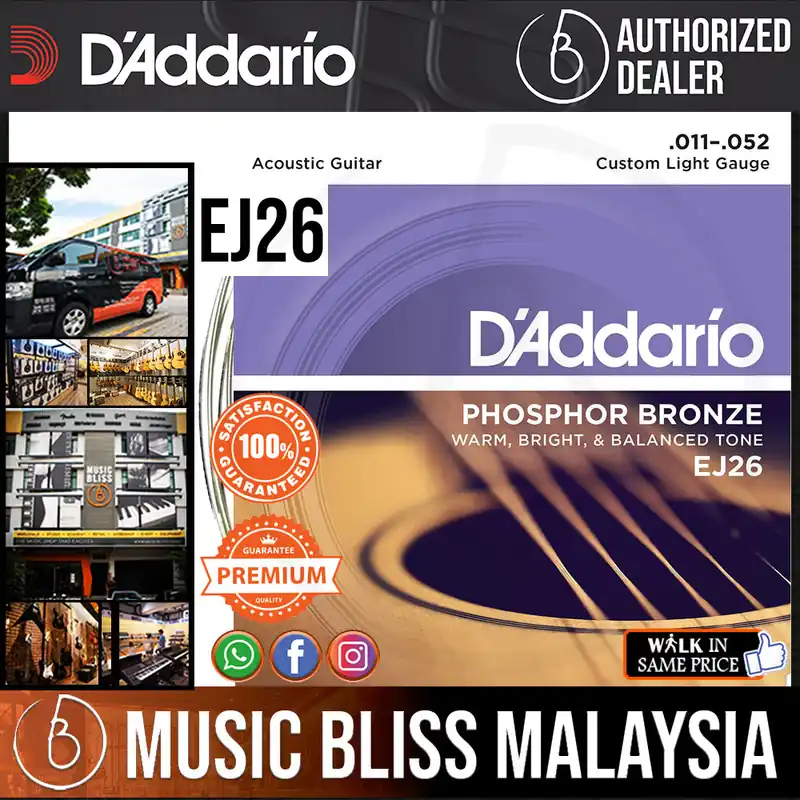 D'Addario EJ26 Phosphor Bronze Custom Light Acoustic Strings-.011-.052 Certified