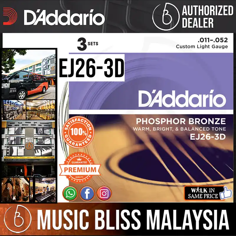 D'Addario EJ26 Phosphor Bronze Custom Light Acoustic Strings 3-Pack Markdown