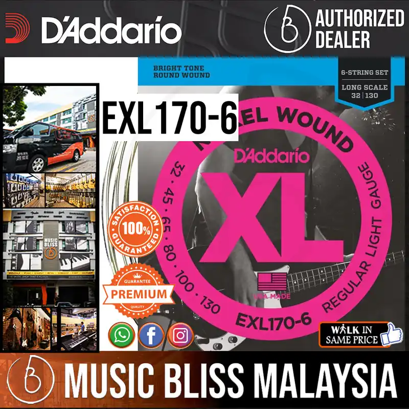 Weekend Sale D'Addario EXL170-6 Regular Light Nickel Wound 6-string Long Scale Bass Strings - .032-.130