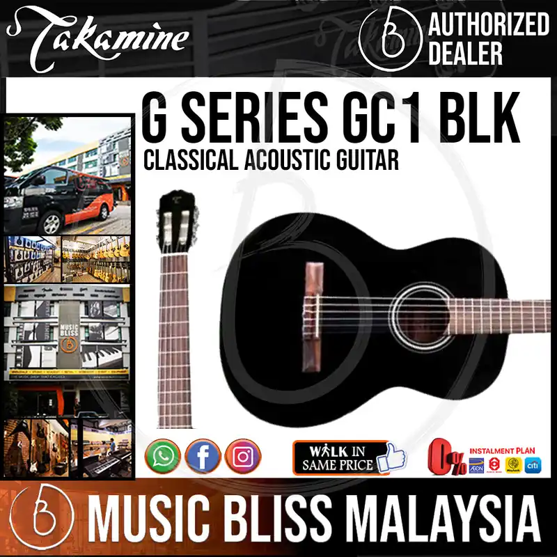 Direct From Manufacturer Takamine GC1 - Black Nylon-string Classical Acoustic Guitar with Spruce Top